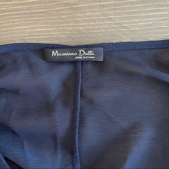Massimo Dutti Navy Loose Fit Sheer Sleeve Mini Dress Size Small - Picture 5 of 8